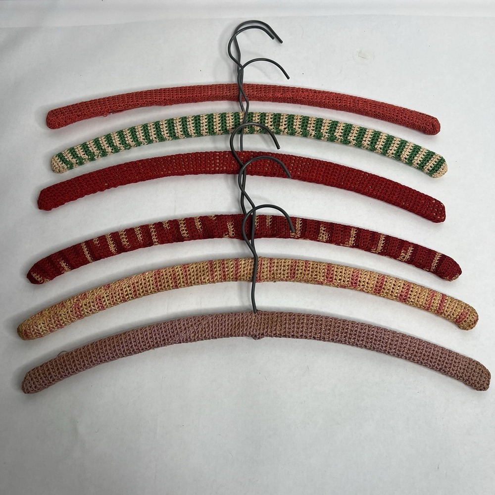 Antique Granny Chic Crochet Hangers  Lot of 6 Boho Chic Wooden Multiple Colors
